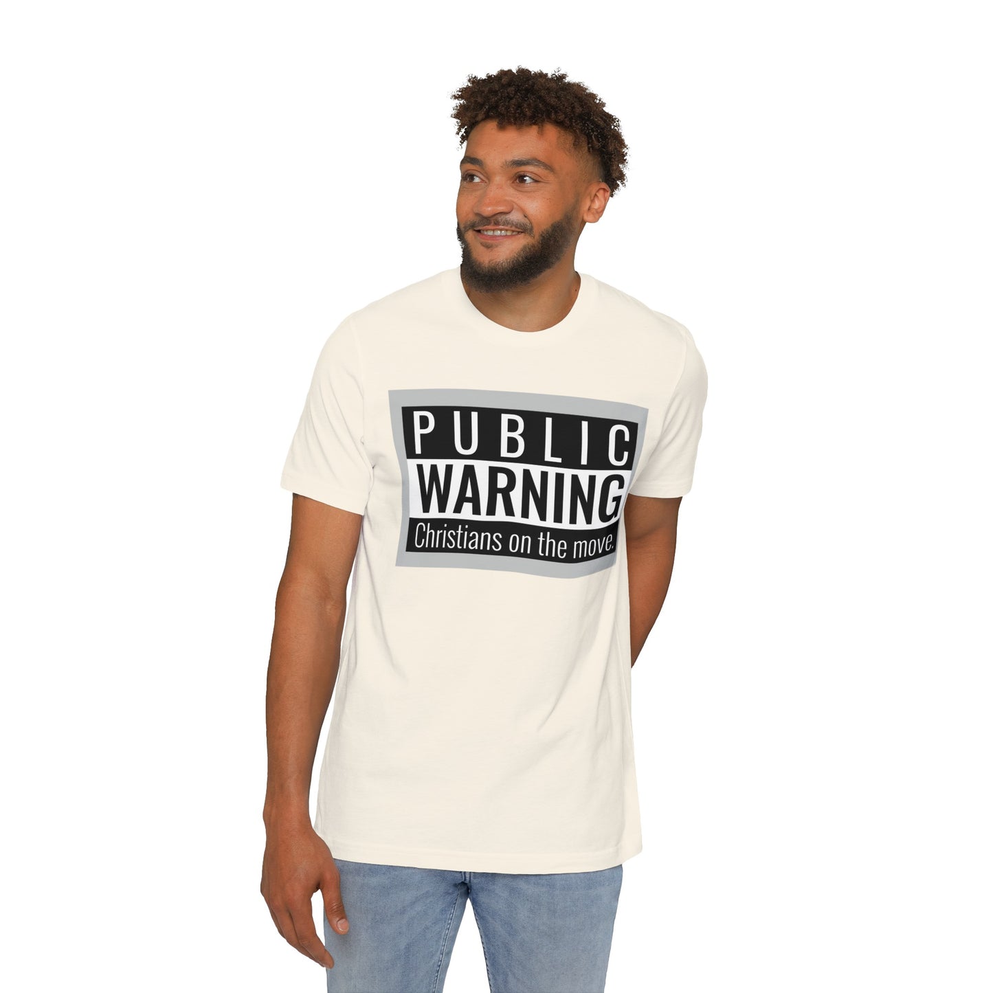 " Public warning Christians on the Move" B\W Unisex Short-Sleeve Jersey T-Shirt
