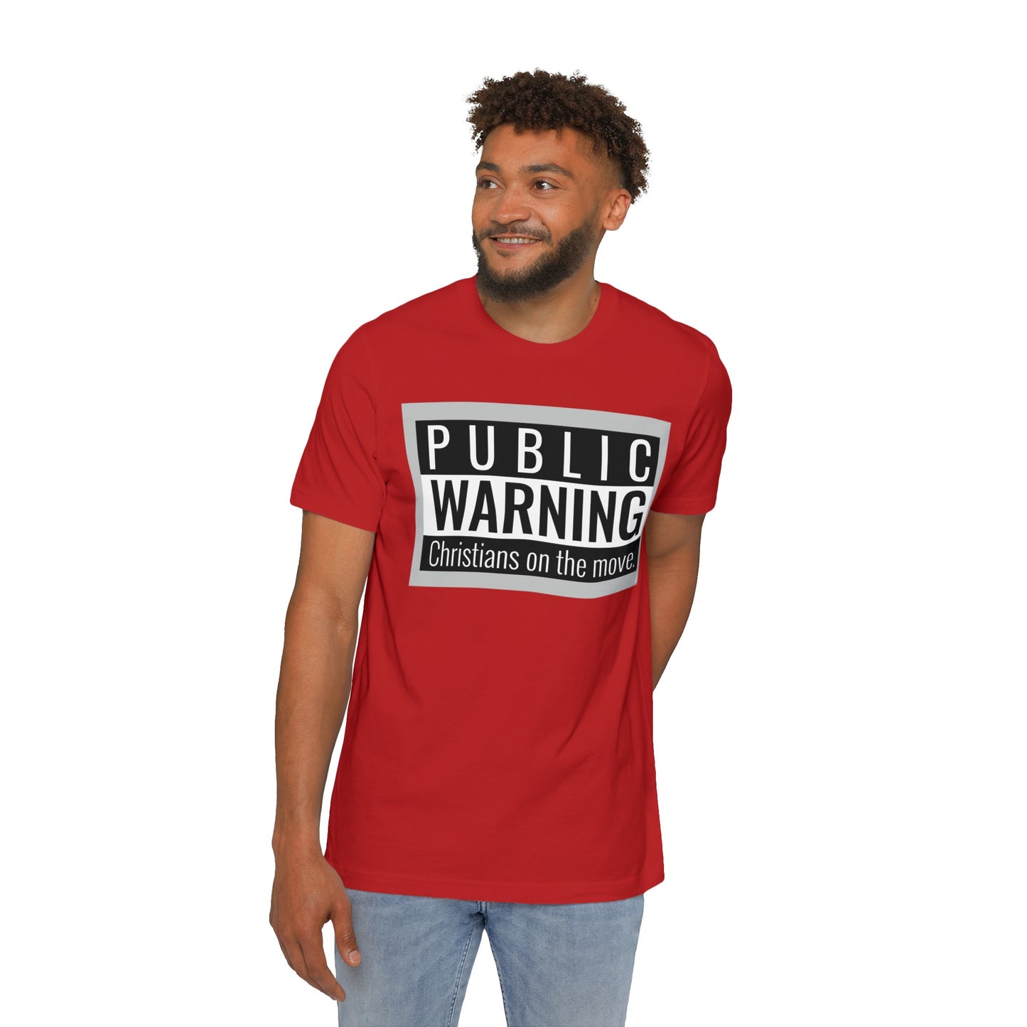 " Public warning Christians on the Move" B\W Unisex Short-Sleeve Jersey T-Shirt