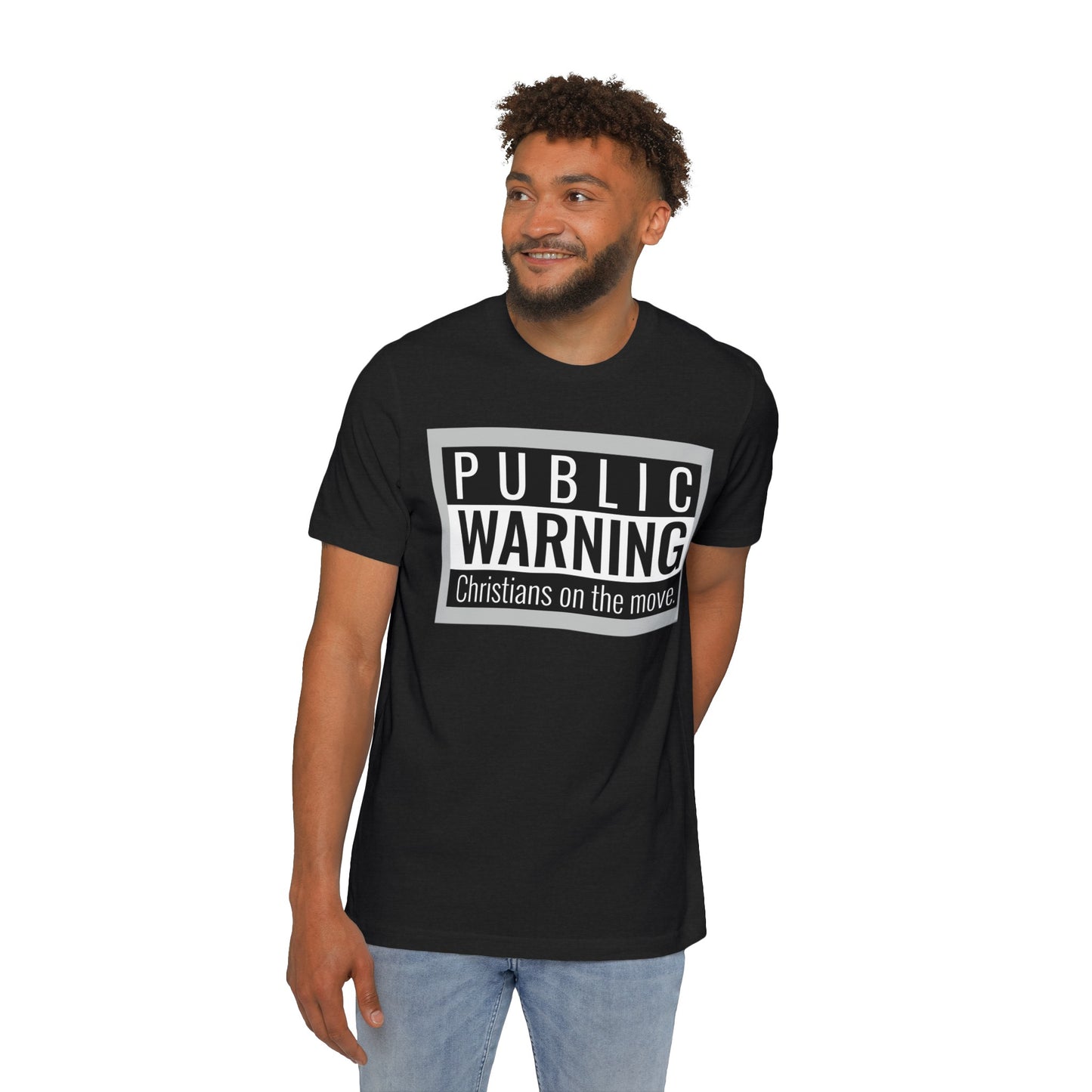 " Public warning Christians on the Move" B\W Unisex Short-Sleeve Jersey T-Shirt