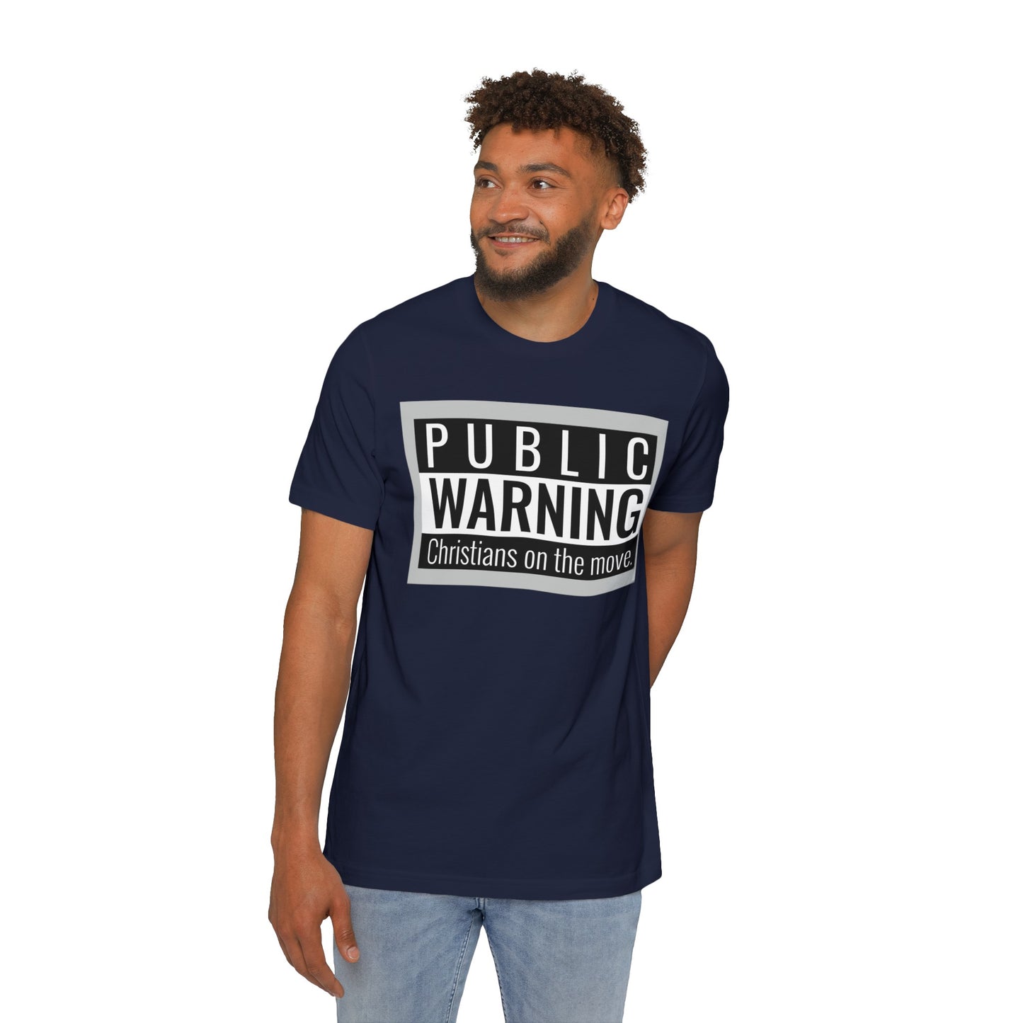 " Public warning Christians on the Move" B\W Unisex Short-Sleeve Jersey T-Shirt
