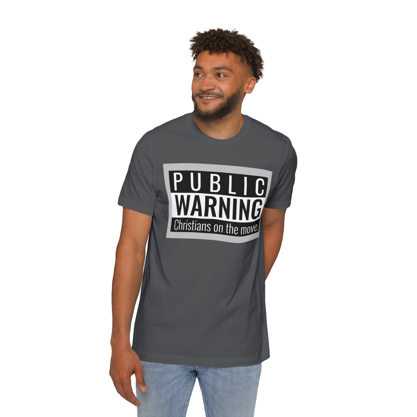 " Public warning Christians on the Move" B\W Unisex Short-Sleeve Jersey T-Shirt