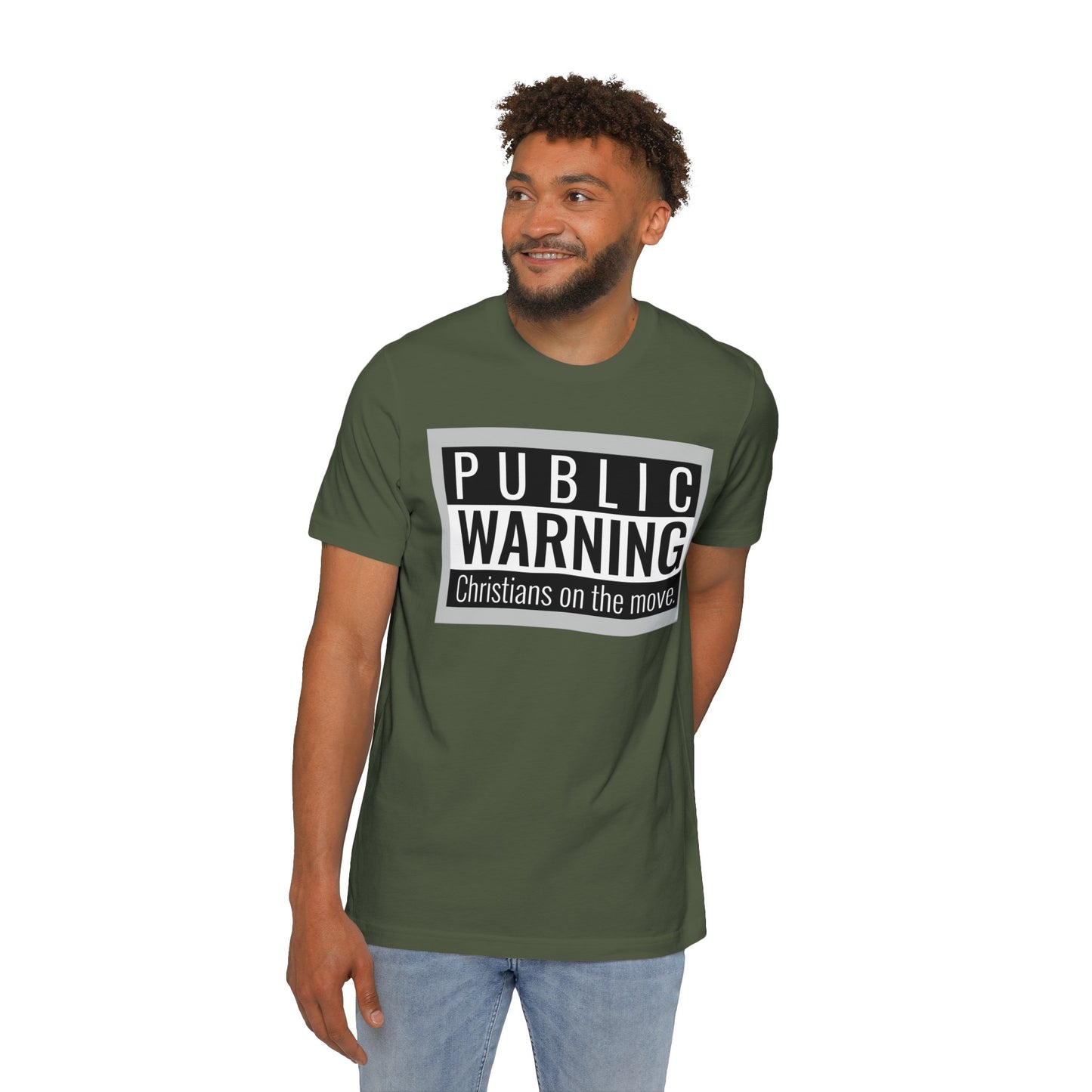 " Public warning Christians on the Move" B\W Unisex Short-Sleeve Jersey T-Shirt