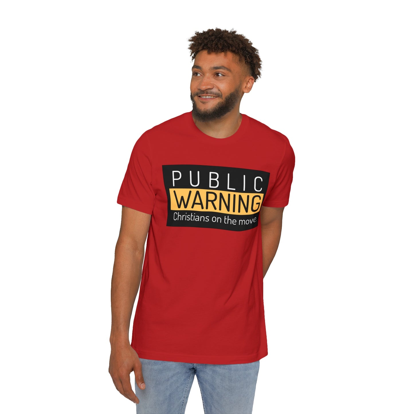 " Public warning Christians on the move" Unisex Short-Sleeve Jersey T-Shirt