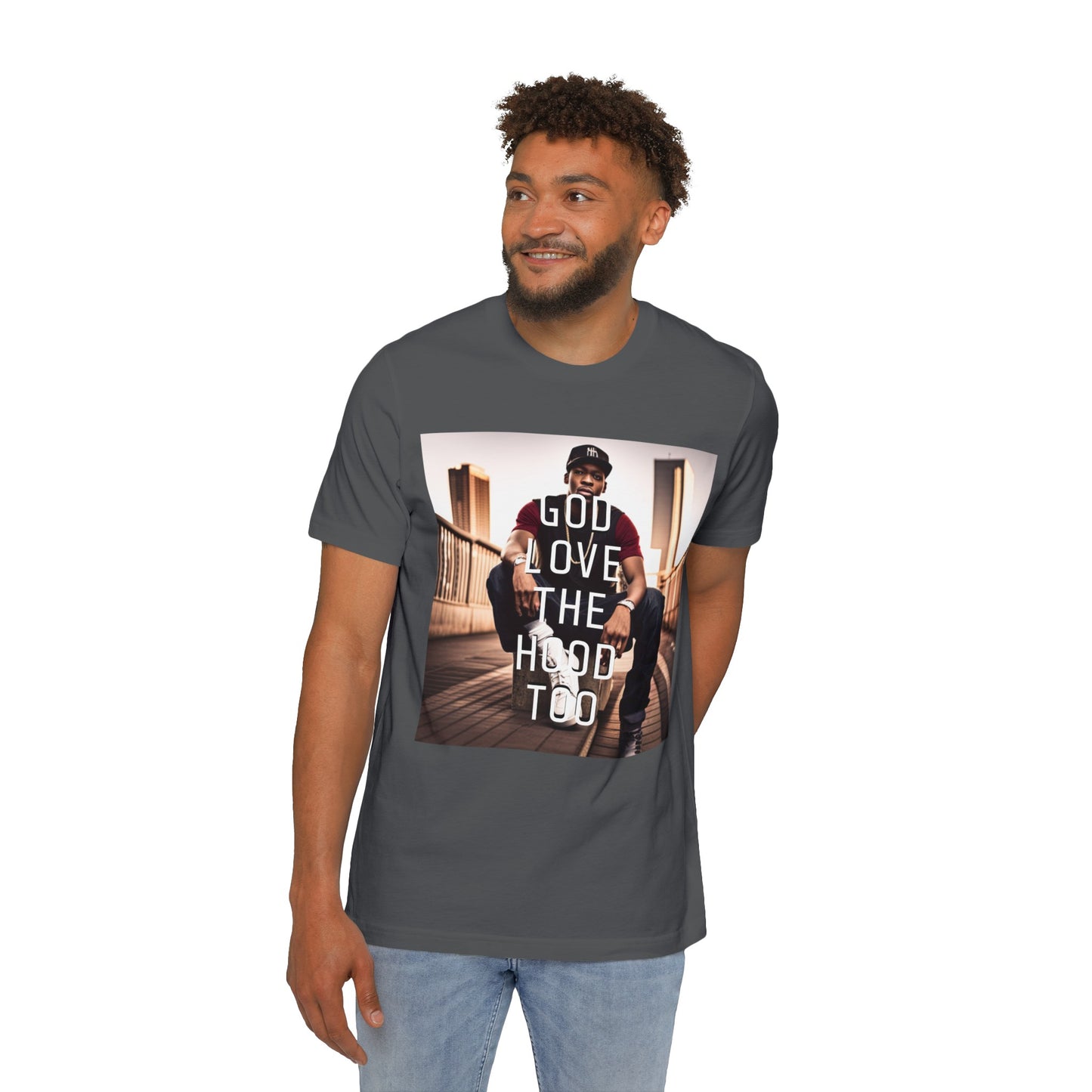 "GOD LOVE THE HOOD TOO" Short-Sleeve Jersey T-Shirt