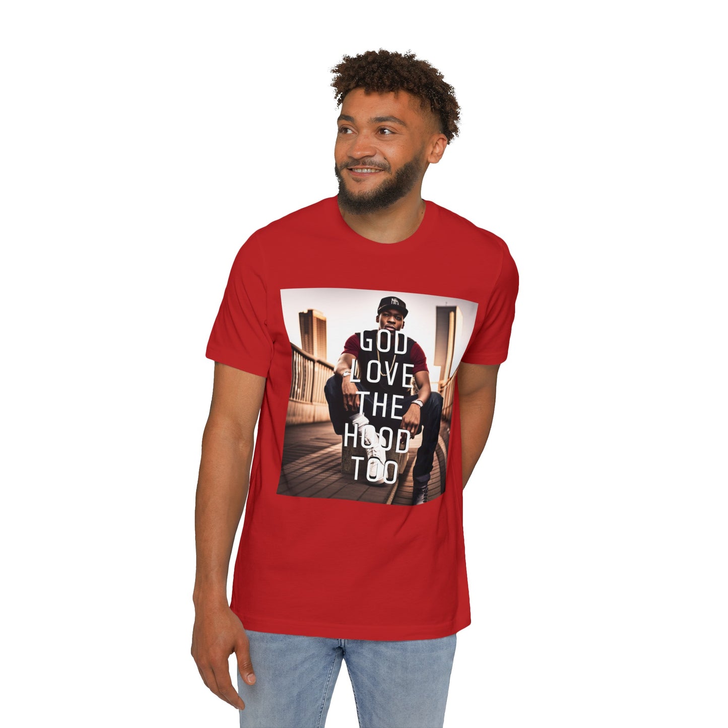 "GOD LOVE THE HOOD TOO" Short-Sleeve Jersey T-Shirt